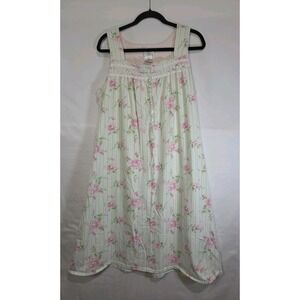 Celestial Dreams Nightgown Large Green Pink Floral Cotton Sleeveless Cottagecore